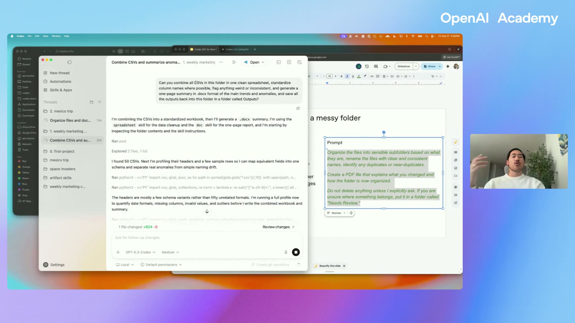 Codex organizing a trip folder