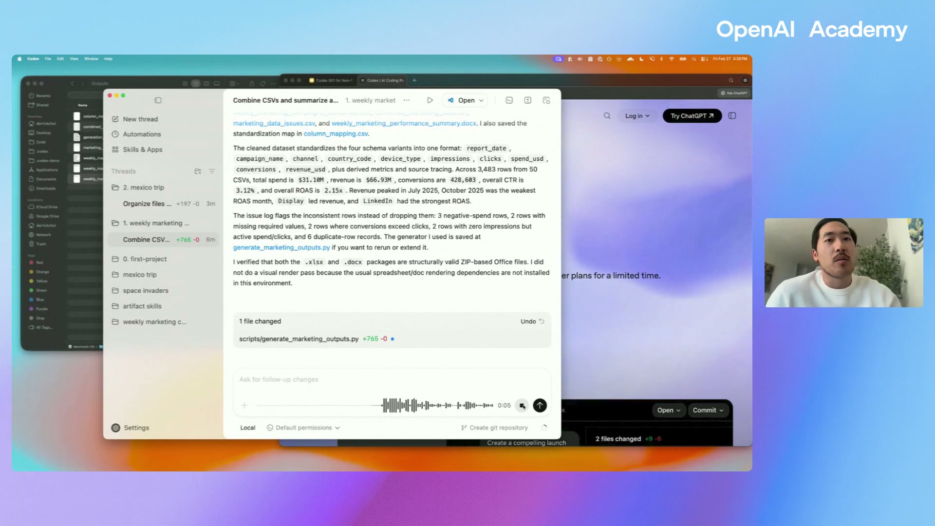 Codex's CSV summary output