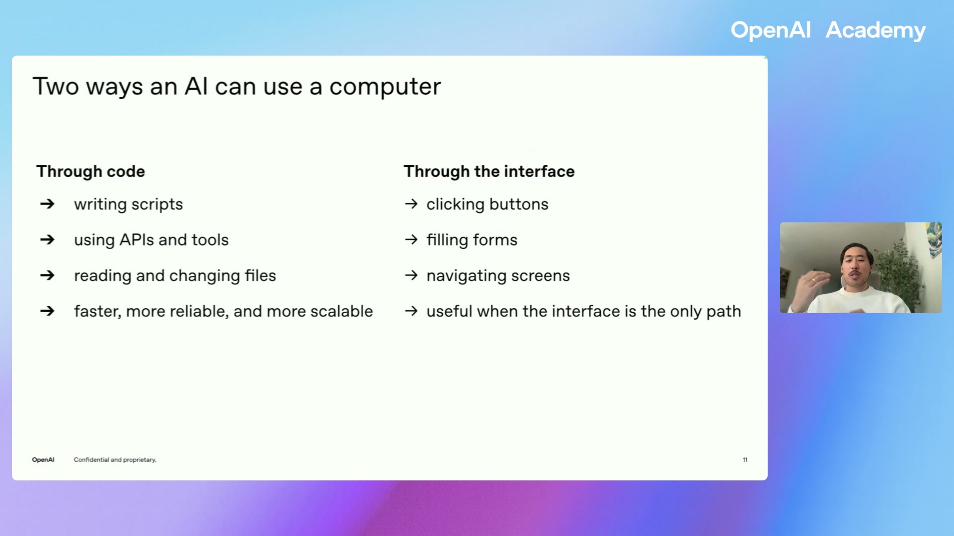 Two ways an AI can use a computer: through code vs through the interface